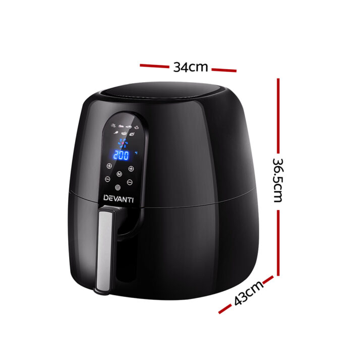 Devanti 7L Oil Free Air Fryer - Black - Image 3