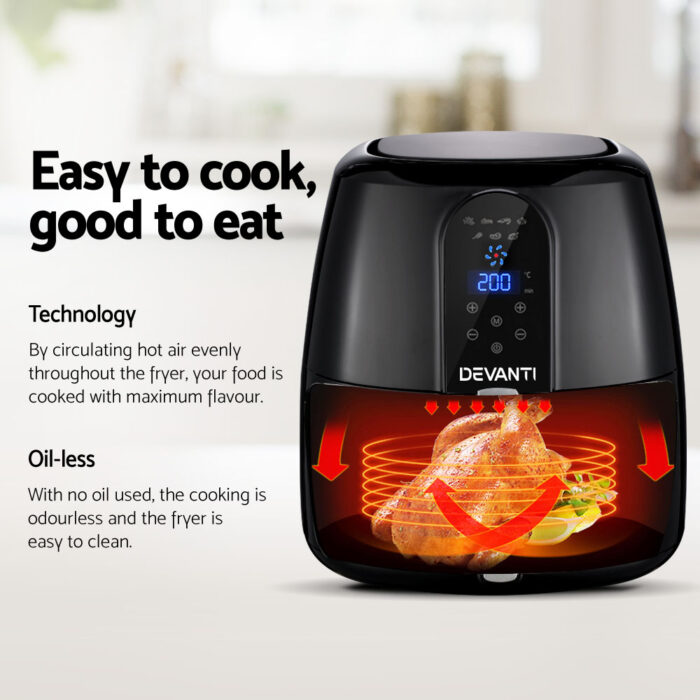 Devanti 7L Oil Free Air Fryer - Black - Image 4
