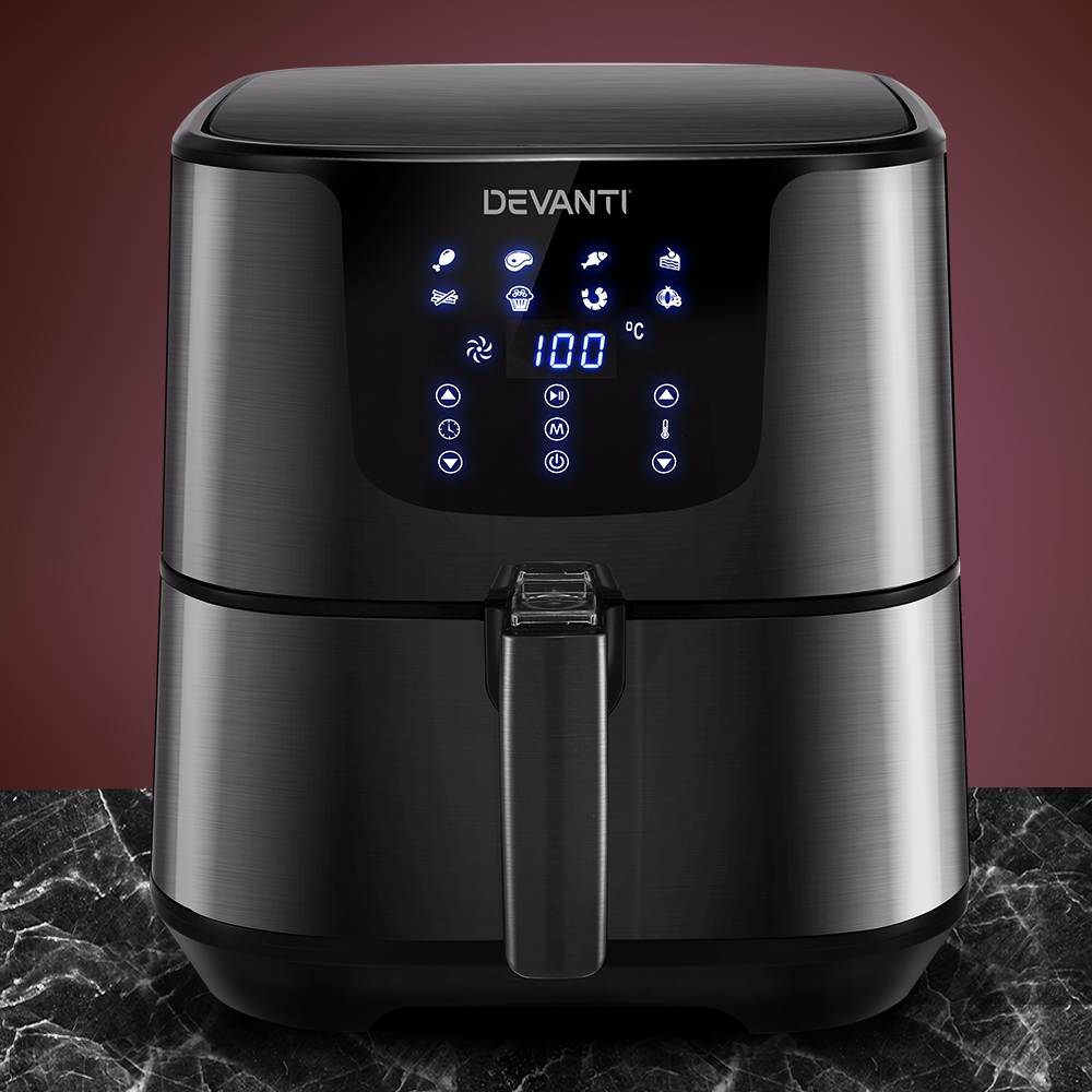 Devanti Air Fryer 7L LCD Fryers Oven Airfryer Kitchen Healthy Cooker Stainless Steel Devanti Air Fryer 7L LCD Fryers Black - Image 1