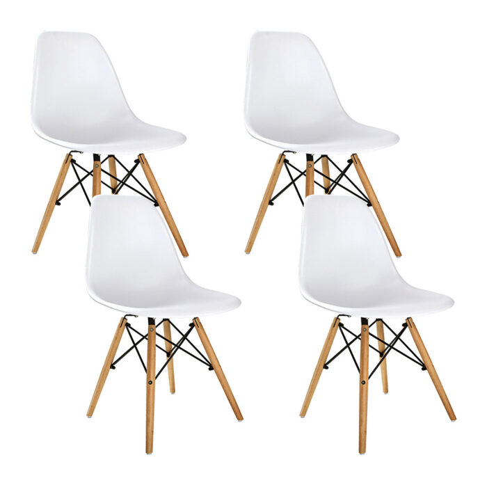 Artiss Set of 4 Retro Beech Wood Dining Chair - White - Image 2