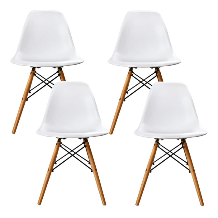 Artiss Set of 4 Retro Beech Wood Dining Chair - White - Image 4
