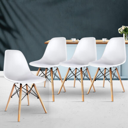 Artiss Set of 4 Retro Beech Wood Dining Chair - White