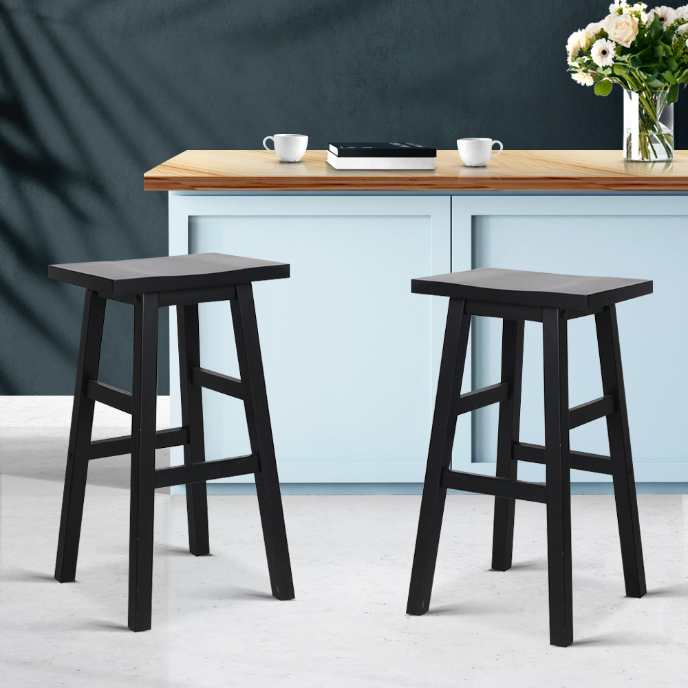 Artiss Set of 2 Beech Wood Bar Stools - Black Artiss Bar Stools Kitchen Counter Stools Wooden Chairs Black x2 - Image 1