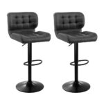 Artiss 2x Bar Stools Gas Lift Leather Padded Grey - Image 2