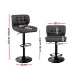 Artiss 2x Bar Stools Gas Lift Leather Padded Grey - Image 3