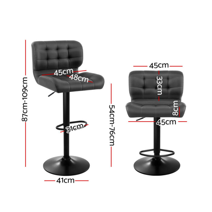 Artiss 2x Bar Stools Gas Lift Leather Padded Grey - Image 3