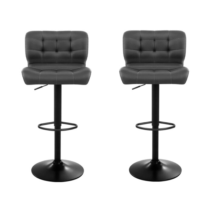 Artiss 2x Bar Stools Gas Lift Leather Padded Grey - Image 4
