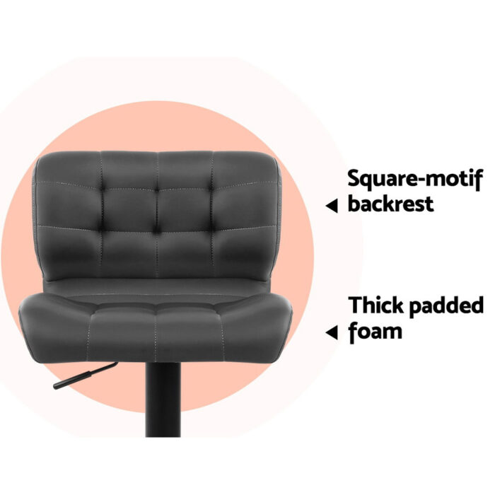 Artiss 2x Bar Stools Gas Lift Leather Padded Grey - Image 7