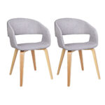 Artiss Set of 2 Timber Wood and Fabric Dining Chairs - Light Grey - Image 2
