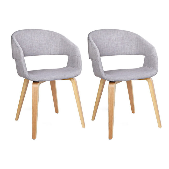 Artiss Set of 2 Timber Wood and Fabric Dining Chairs - Light Grey - Image 2