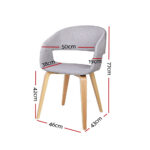 Artiss Set of 2 Timber Wood and Fabric Dining Chairs - Light Grey - Image 3