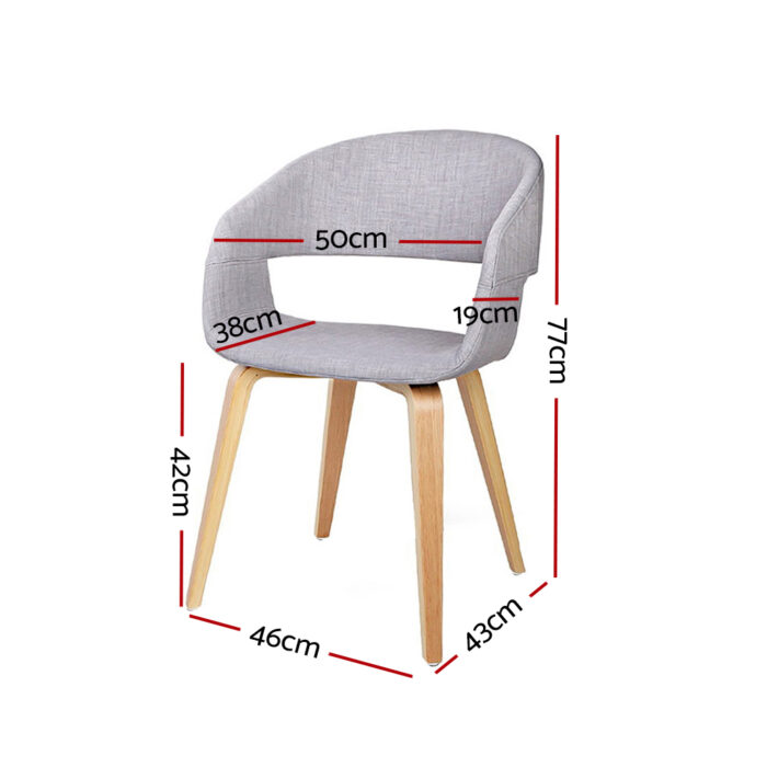 Artiss Set of 2 Timber Wood and Fabric Dining Chairs - Light Grey - Image 3