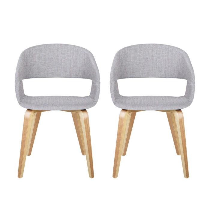 Artiss Set of 2 Timber Wood and Fabric Dining Chairs - Light Grey - Image 4