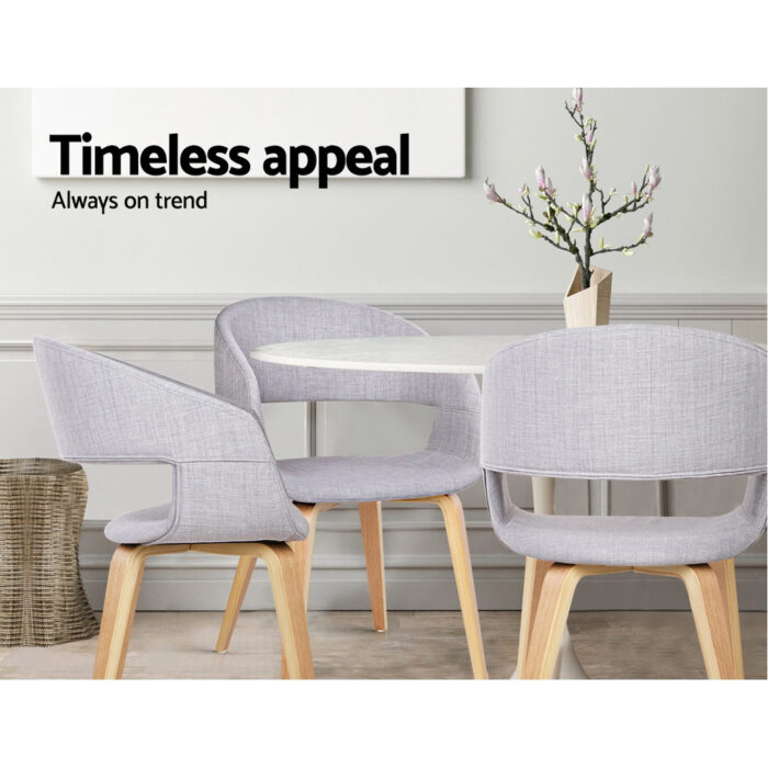 Artiss Set of 2 Timber Wood and Fabric Dining Chairs - Light Grey - Image 5