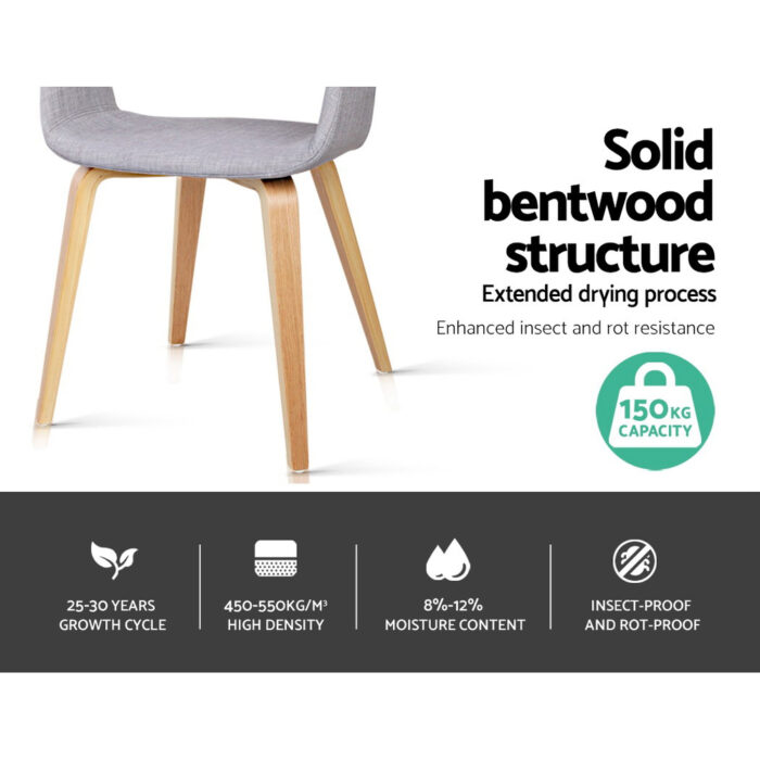 Artiss Set of 2 Timber Wood and Fabric Dining Chairs - Light Grey - Image 7