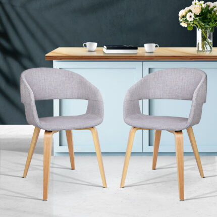 Artiss Set of 2 Timber Wood and Fabric Dining Chairs - Light Grey