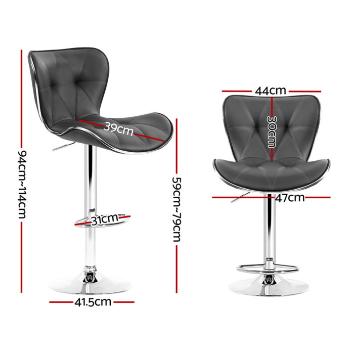 Artiss Set of 2 PU Leather Patterned Bar Stools - Grey and Chrome - Image 3