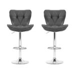 Artiss Set of 2 PU Leather Patterned Bar Stools - Grey and Chrome - Image 4