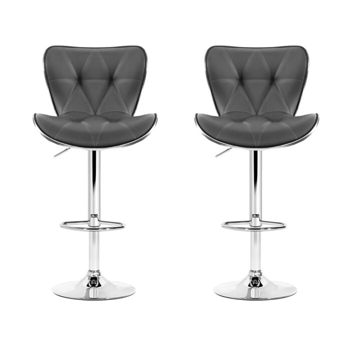 Artiss Set of 2 PU Leather Patterned Bar Stools - Grey and Chrome - Image 4
