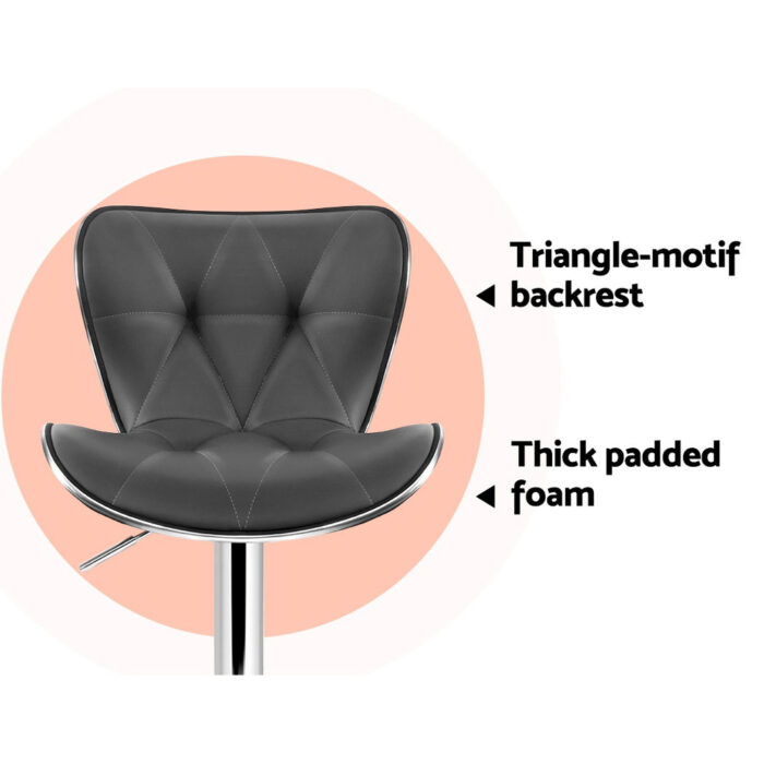 Artiss Set of 2 PU Leather Patterned Bar Stools - Grey and Chrome - Image 7