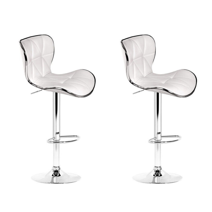 Artiss 2x Bar Stools Gas Lift Leather Seat White - Image 2