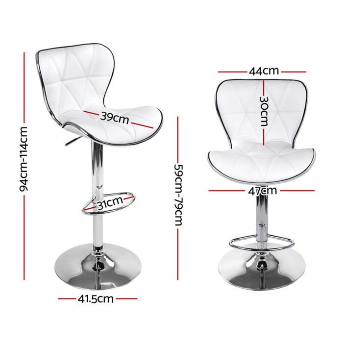 Artiss 2x Bar Stools Gas Lift Leather Seat White - Image 3