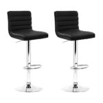 Artiss 2x Bar Stools Padded Leather Gas Lift Black - Image 2