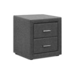 Artiss Bedside Table 2 Drawers Fabric - CADEN Grey - Image 2