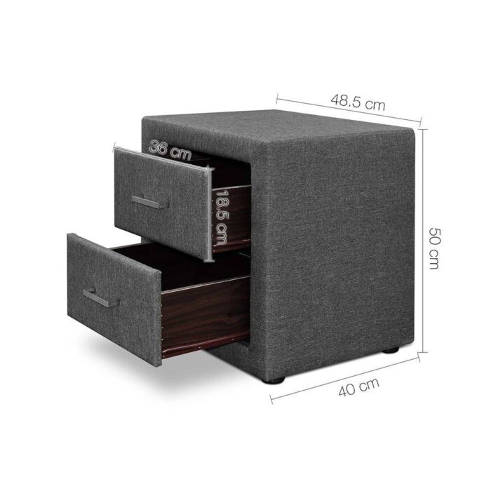 Artiss Bedside Table 2 Drawers Fabric - CADEN Grey - Image 3