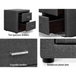 Artiss Bedside Table 2 Drawers Fabric - CADEN Grey - Image 5