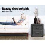Artiss Bedside Table 2 Drawers Fabric - CADEN Grey - Image 7