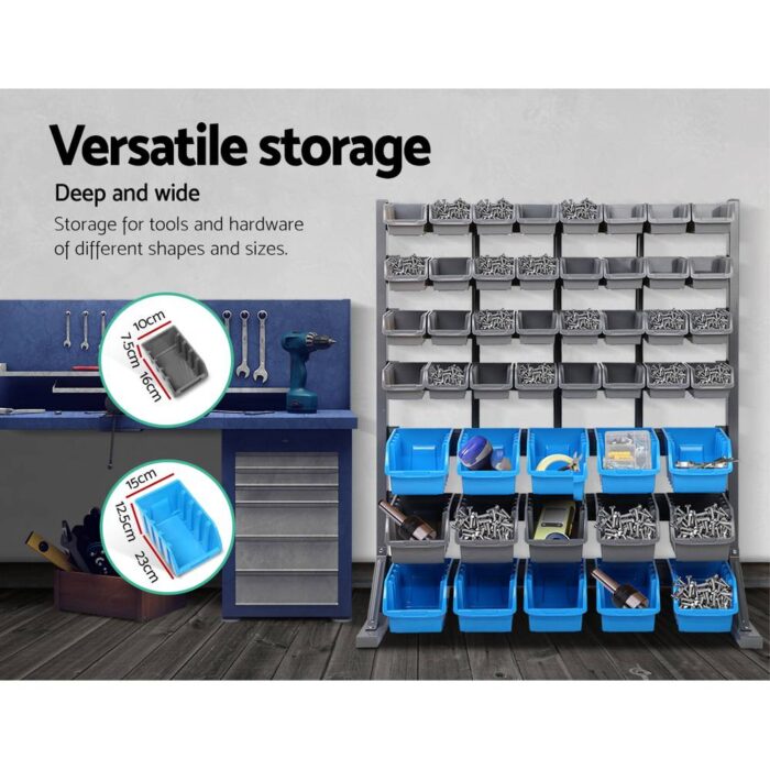 Giantz 47 Storage Bin Rack Wall Mounted Steel Stand - Image 6