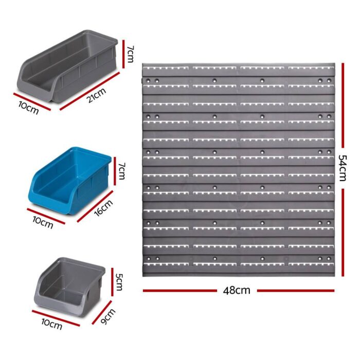 Giantz 48 Storage Bin Rack Wall Mounted Steel Board - Image 3