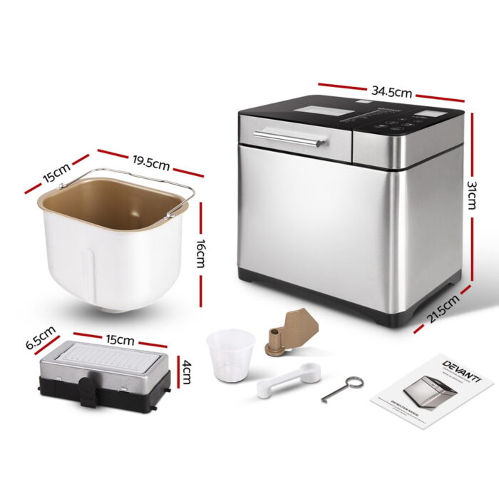 Devanti Bread Maker Machine Automatic Bakehouse Home Stainless Steel Baker Oven - Image 3