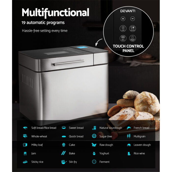 Devanti Bread Maker Machine Automatic Bakehouse Home Stainless Steel Baker Oven - Image 4