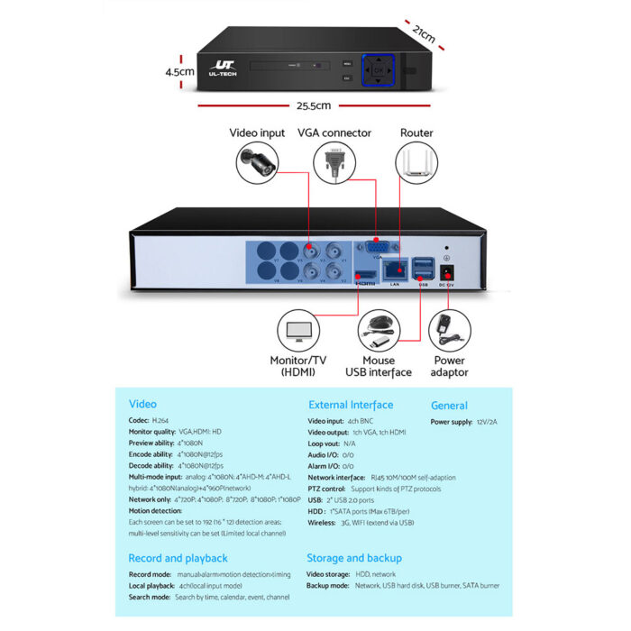 UL-tech CCTV Security System 4CH DVR 2 Cameras 1080p - Image 5