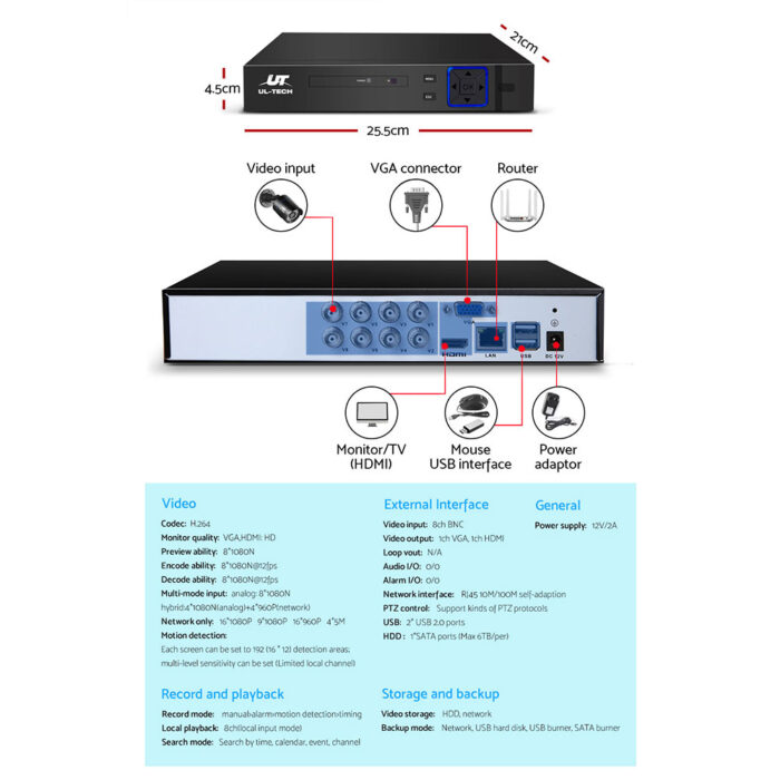 UL-tech CCTV Security System 8CH DVR 8 Cameras 1080p - Image 5