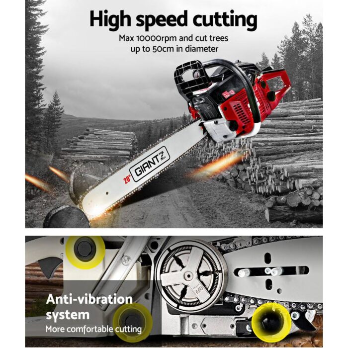 GIANTZ 52CC Petrol Commercial Chainsaw Chain Saw Bar E-Start Black - Image 6