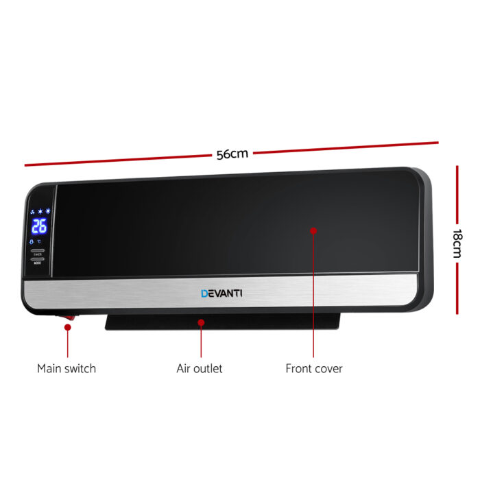 Devanti 2000W Wall Mounted Panel Heater - Black - Image 3