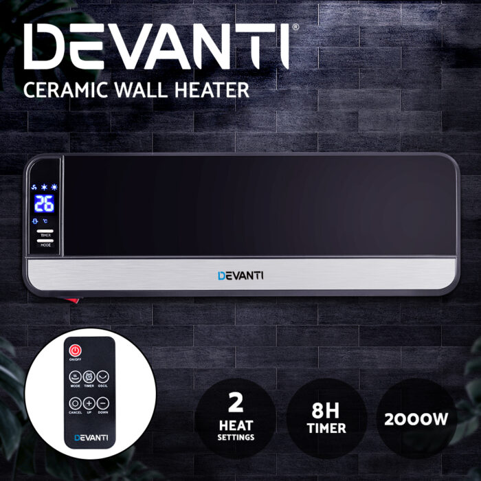 Devanti 2000W Wall Mounted Panel Heater - Black - Image 4