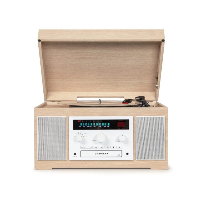 Crosley Hadyn 5-in-1 Entertainment Center in Light Wood Finish