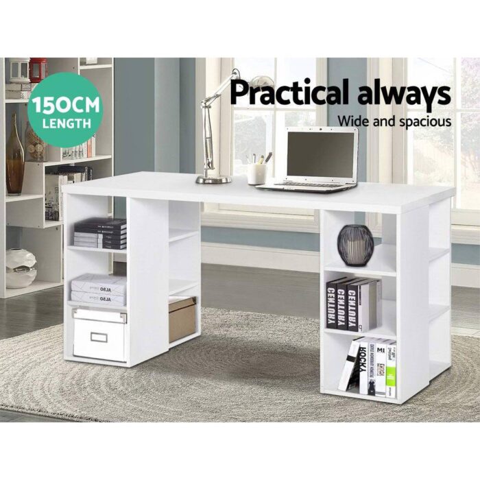 Artiss Computer Desk Bookshelf White 150CM - Image 5