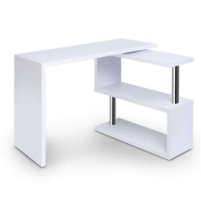 Artiss Computer Desk L-Shape Bookshelf White - Image 2
