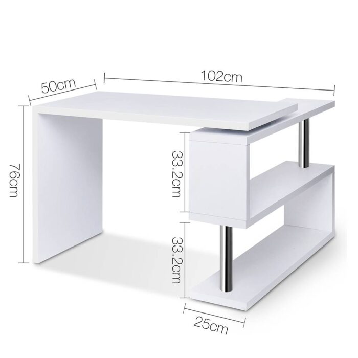 Artiss Computer Desk L-Shape Bookshelf White - Image 3