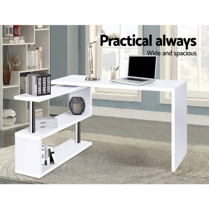 Artiss Computer Desk L-Shape Bookshelf White - Image 5
