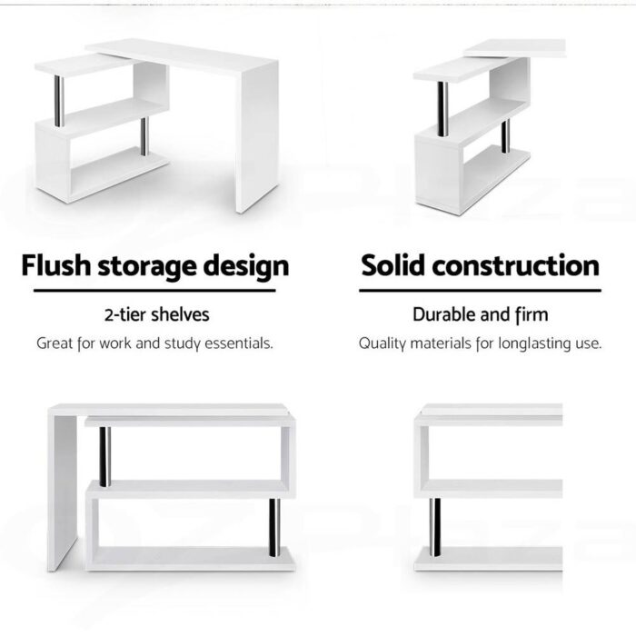 Artiss Computer Desk L-Shape Bookshelf White - Image 6