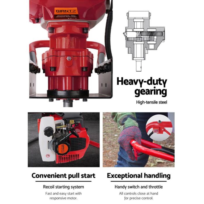 Giantz 66CC Post Hole Digger Motor Only Petrol Engine Red - Image 5