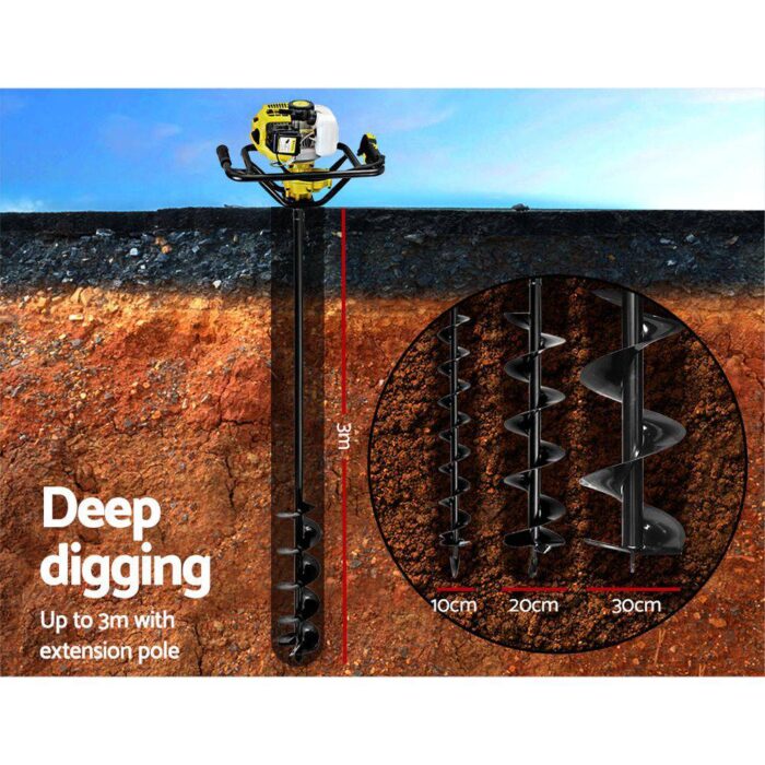 Giantz 92CC Post Hole Digger Petrol Drill Auger Extension Bits - Image 7