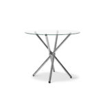Artiss Round Dining Table 4 Seater 90cm Tempered Glass Clear Chrome Steel Legs Cross Cafe Kitchen Tables - Image 3