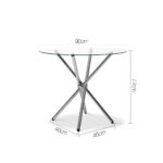 Artiss Round Dining Table 4 Seater 90cm Tempered Glass Clear Chrome Steel Legs Cross Cafe Kitchen Tables - Image 4